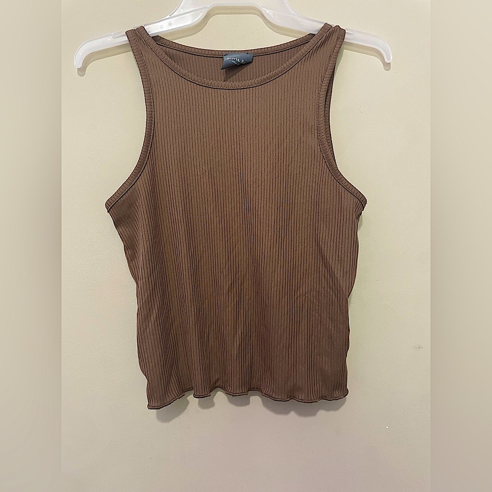 Brown Lettuce Edge Regular Length Tank Top